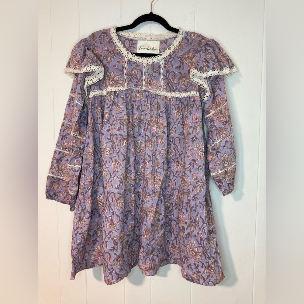 Fox and hen purple floral bohemian-style floral prairie dress